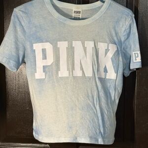 PINK Victoria's Secret Light Blue Tie-Dye Logo Tee
